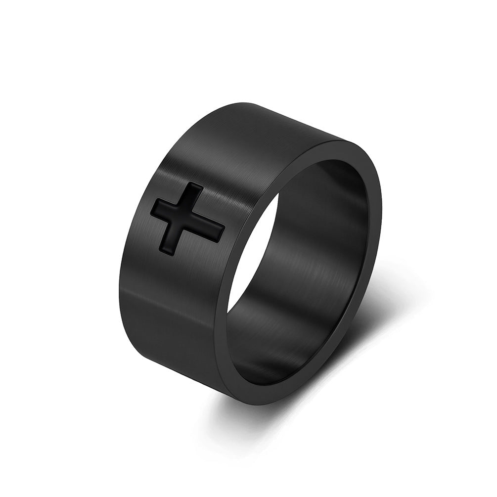 Matte Flat Stainless Steel Cross Ring Men's Cold Cross