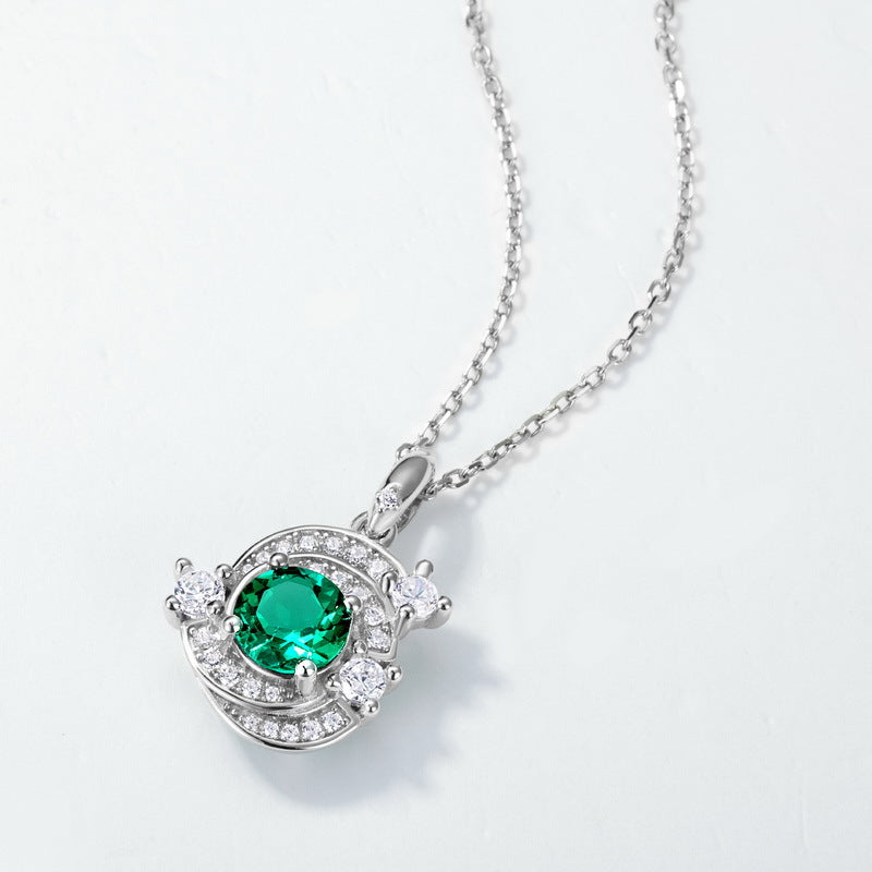 S925 Sterling Silver Lab-Grown Emerald Pendant Necklace