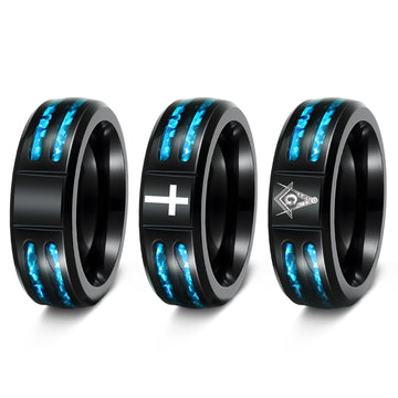 European and American new inlaid blue imitation Opal cross Masonic men's ring unisex protection statement