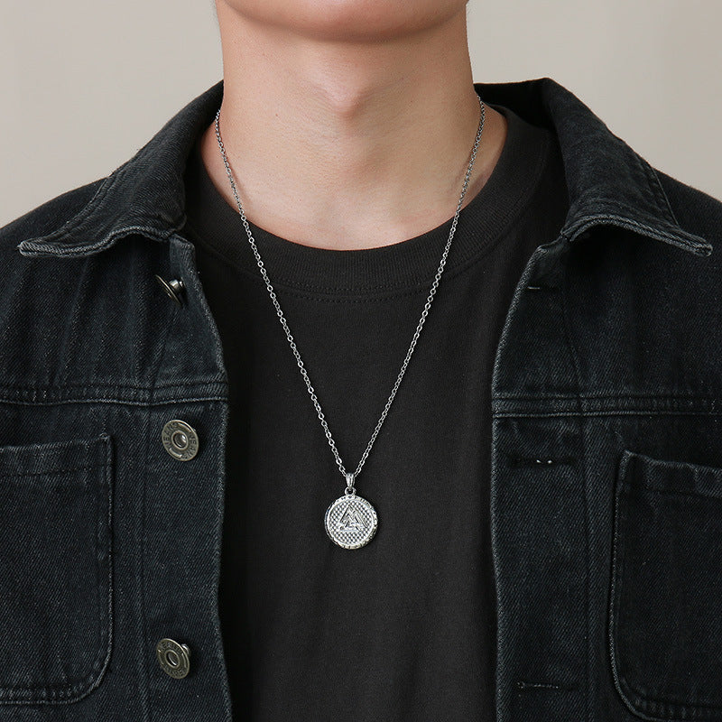 Stainless Steel Viking Pendant Black Men's Round Necklace