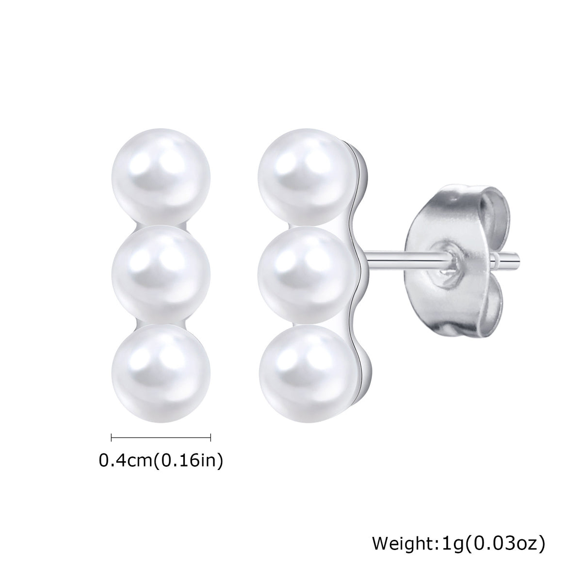 3pcs Fake Pearl Copper, Platinum Plated Stud Earrings
