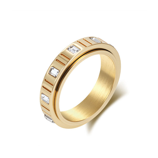 Planderful Rotating Ring Emerald Zircon Titanium Steel For Women Everyday Genie Collection