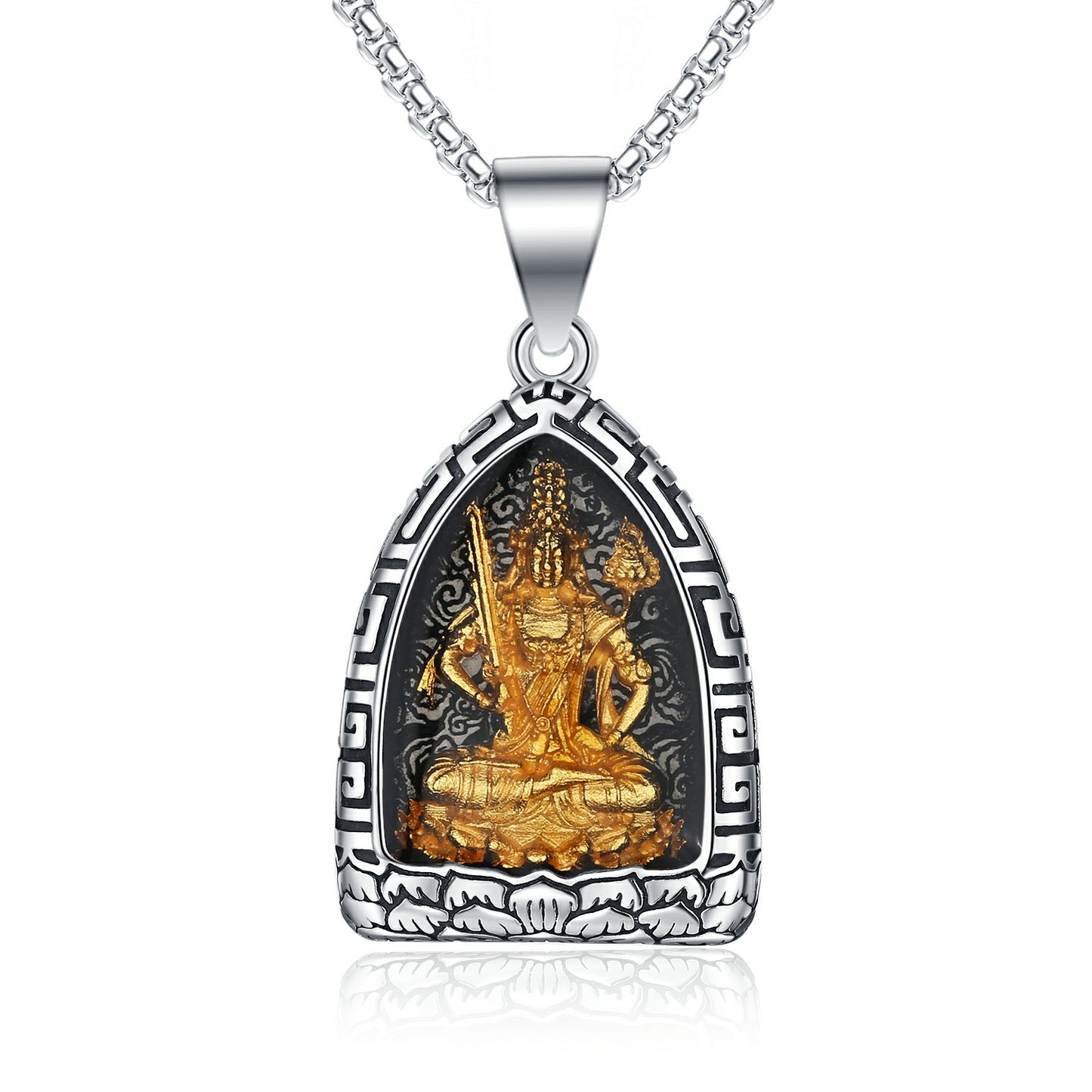 Titanium Steel Necklace – Statement for Men Featuring Eight Patron Saints Pendant Zodiac Buddha Chinese Pendant