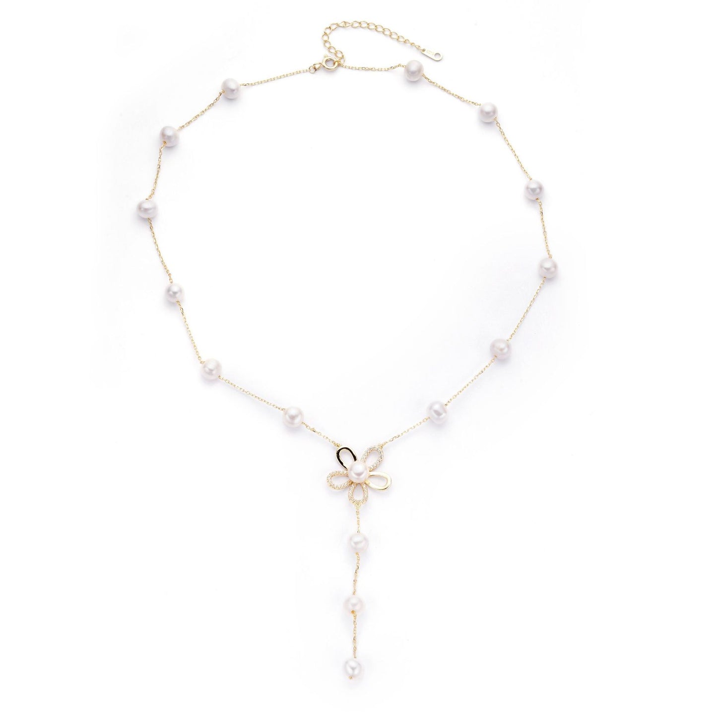 S925 Silver Hollow Flower Pearl Necklace for Women Wholesale