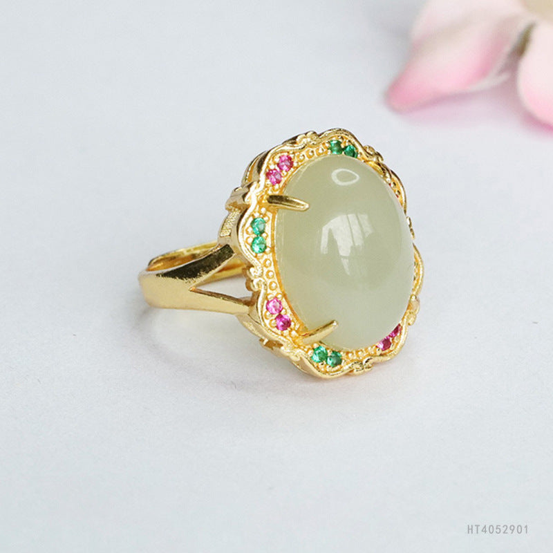 Qingshui Hetian Jade Petal Ring