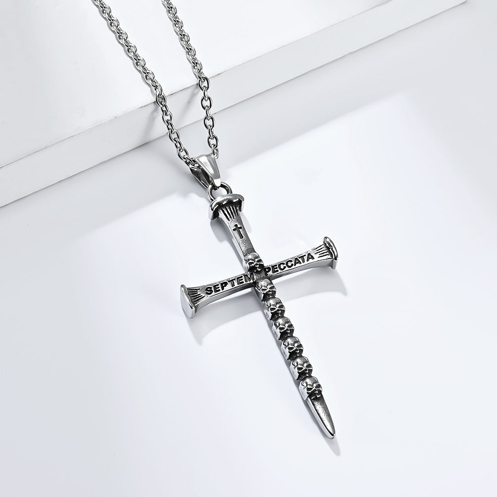 Planderful Titanium Skull Pendant Necklace Seven Deadly Sins Cross Ghost Head For Punk Fashion Lovers