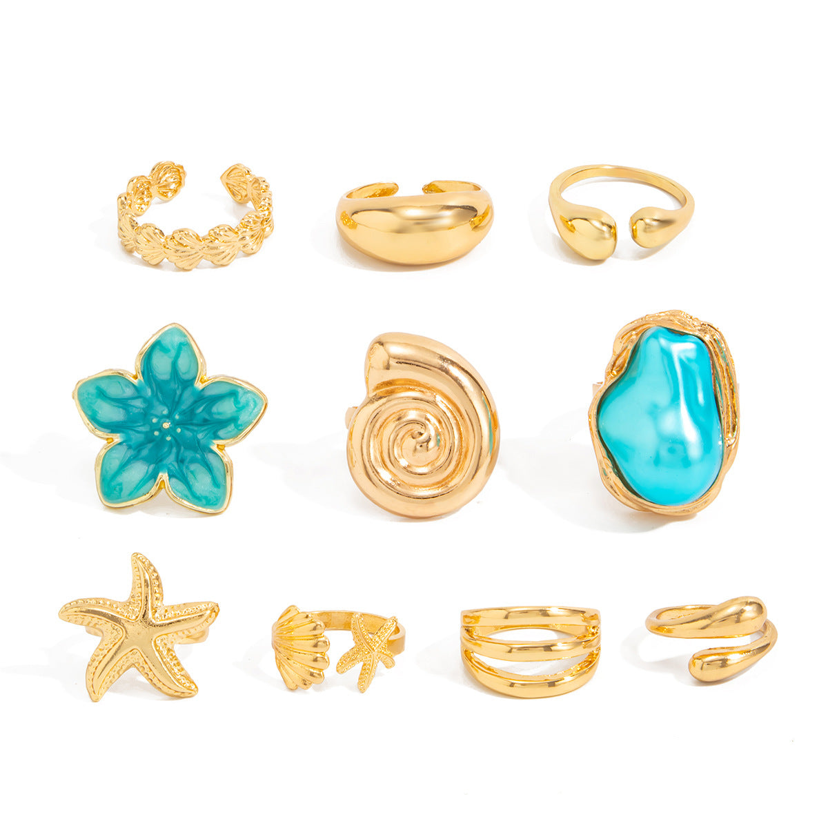 Planderful Ocean Starfish Shell Ring Vienna Verve Elegant Dripping Flower Design Hand Jewelry For Beach Lovers