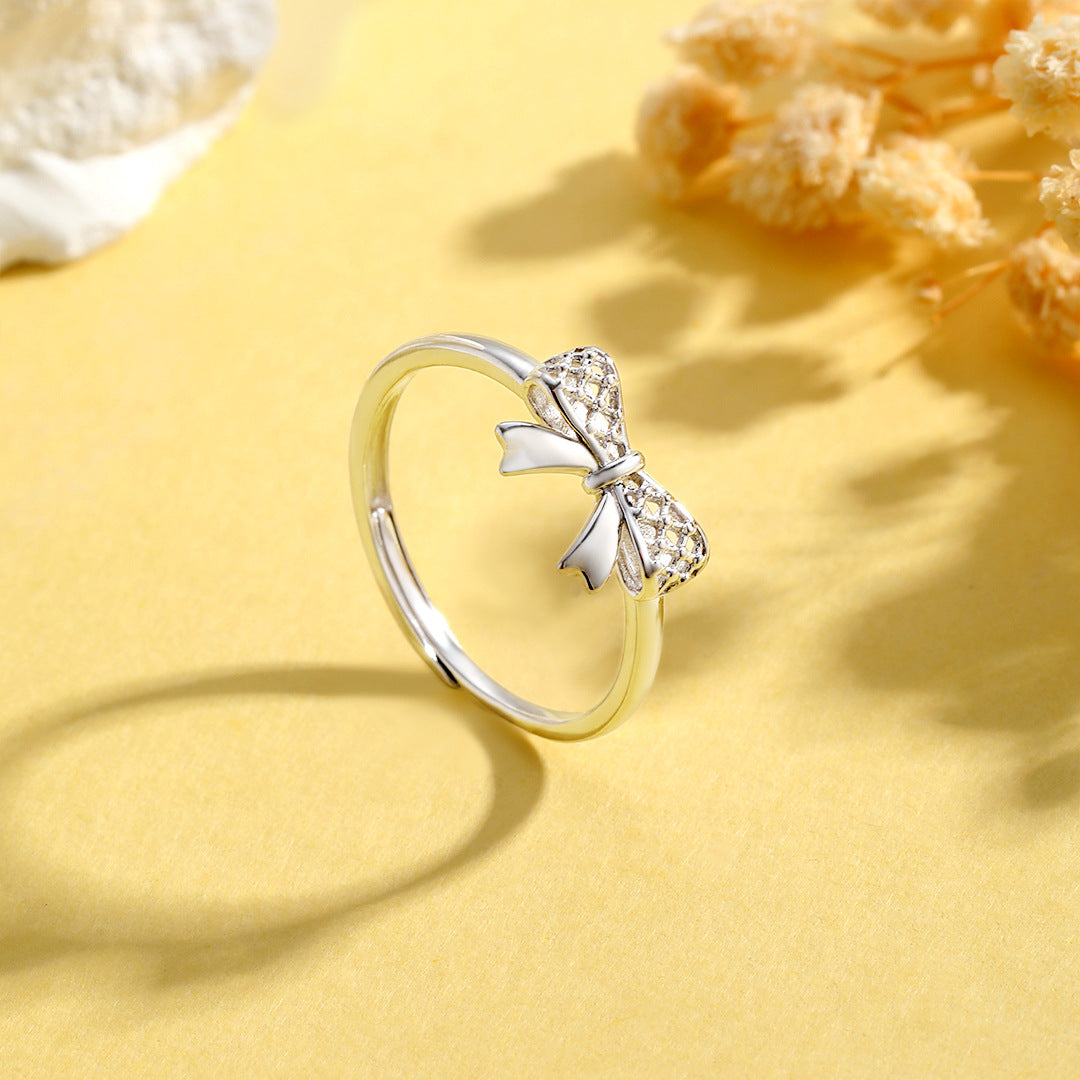 Planderful Everyday Genie S925 Sterling Silver Bow Hollow Ring – Light Luxury for Women