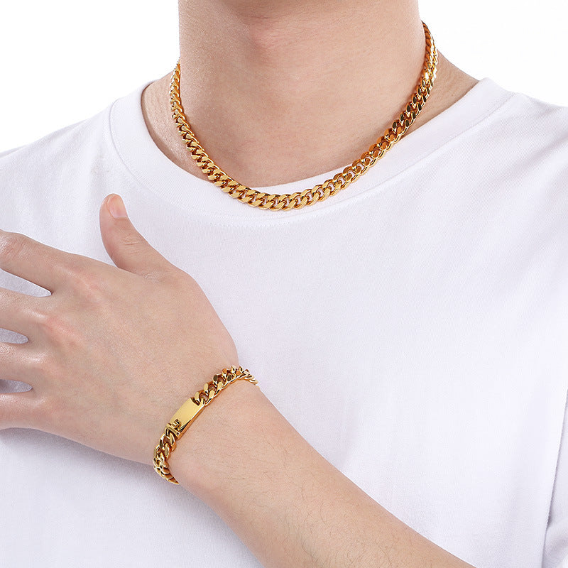 European American Jewelry Cuban Necklace Bracelet Titanium