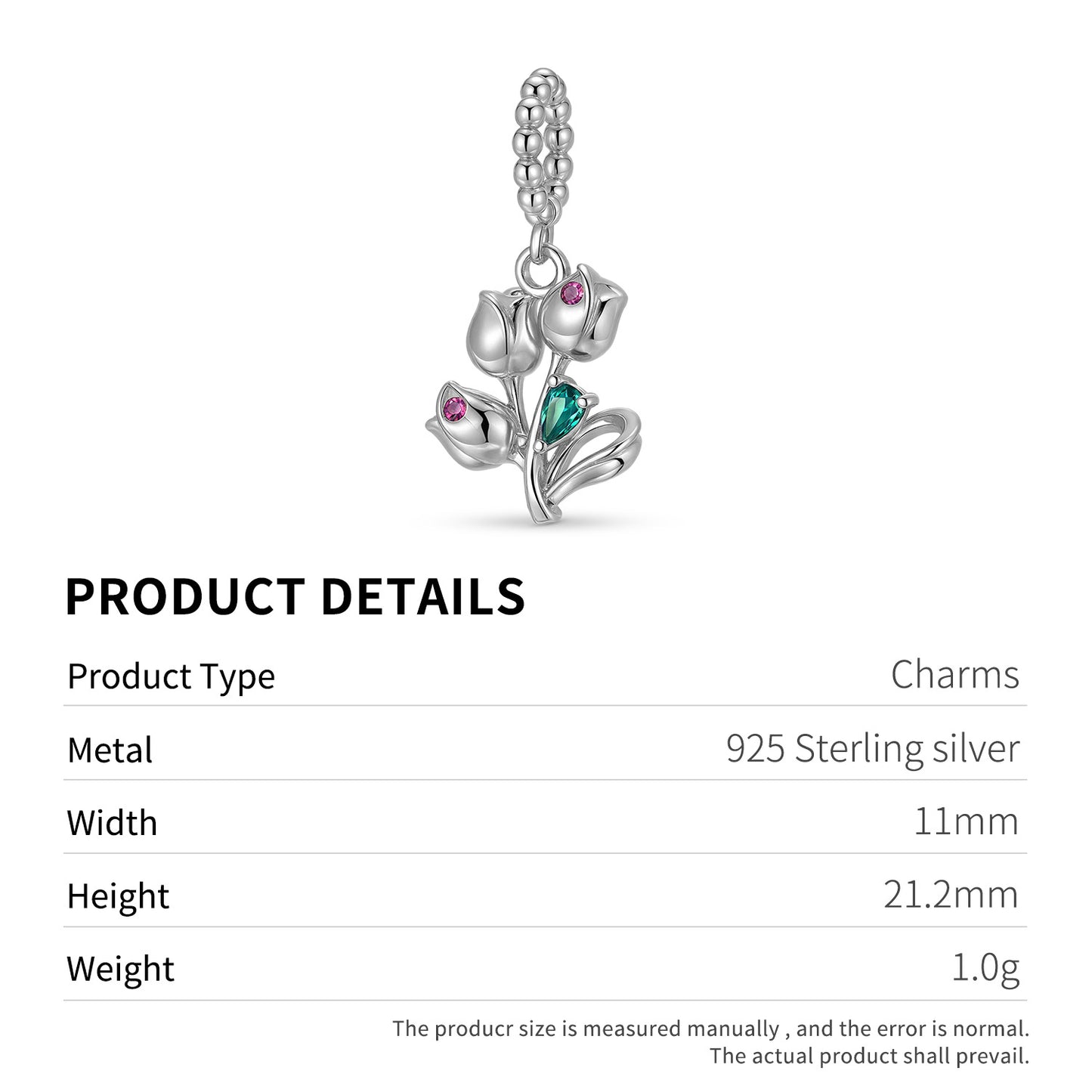 Planderful Jewelry Sterling Silver Tulip Pendant With Zircon Charm Elegant Floral Necklace