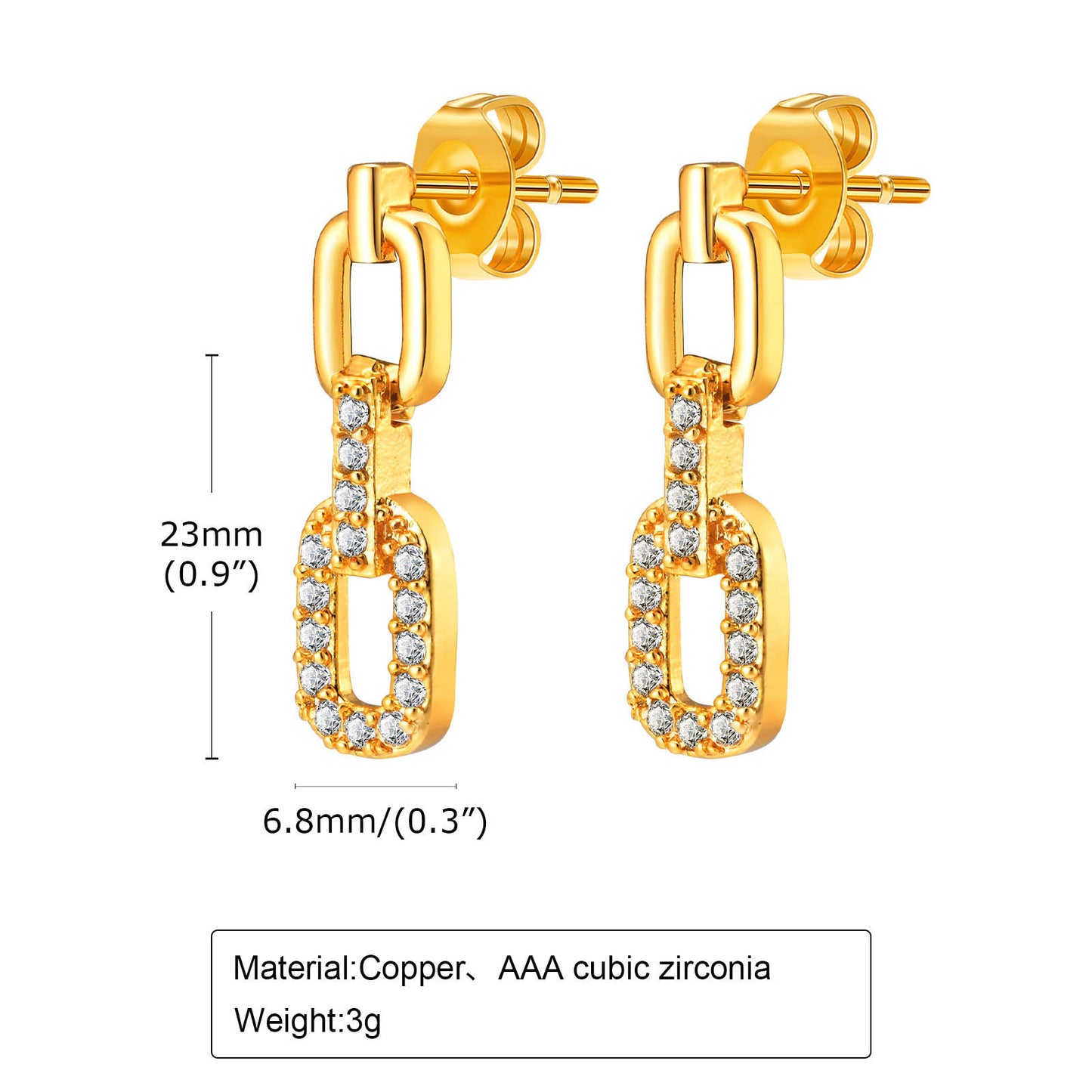 Earrings Zircon Chain Gold Fashion Personality Jewelry Accessories