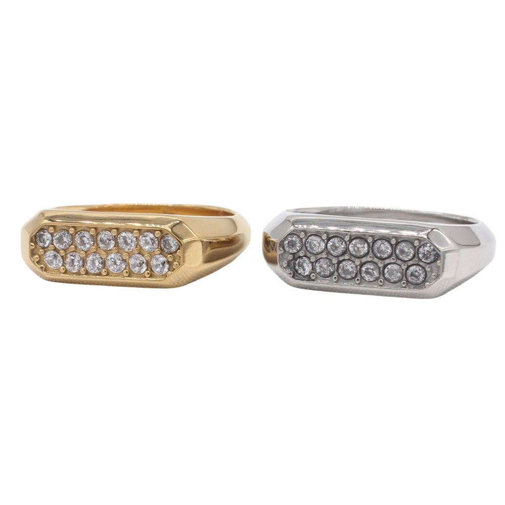 Planderful Jewelry Zircon Double Row Ring in Steel Titanium Finish for Everyday Luxury