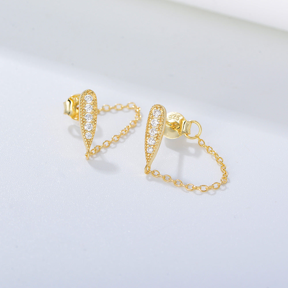 S925 Sterling Silver Earrings Sense Chain Fringed Stud Earrings,