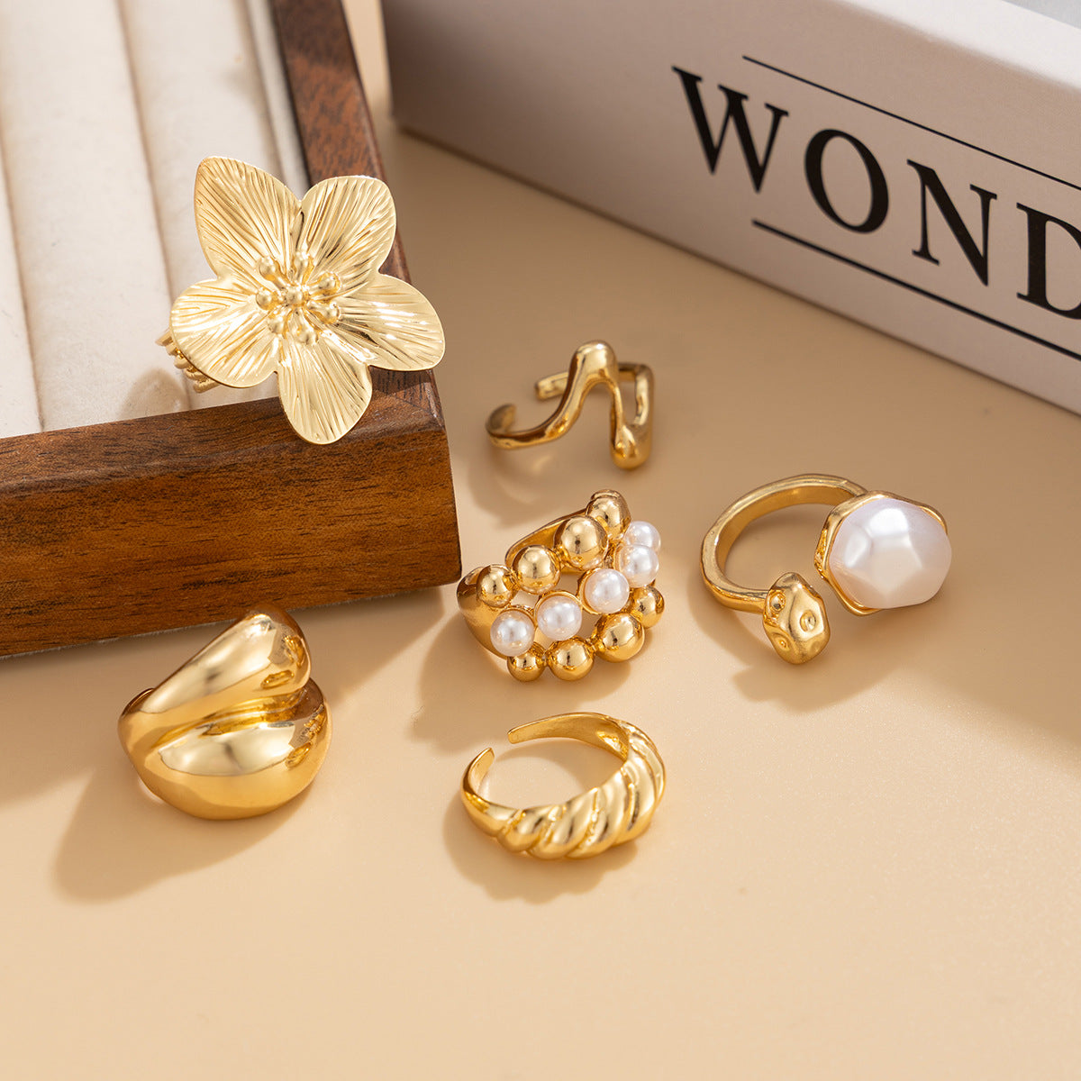Planderful Pearl Flower Ring Adjustable Opening For Women Elegant Statement Jewelry Vienna Verve