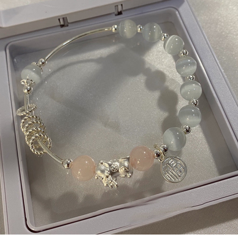 Fortune's Favor Cat's Eye Opal Sterling Silver Bracelet by Pixiu