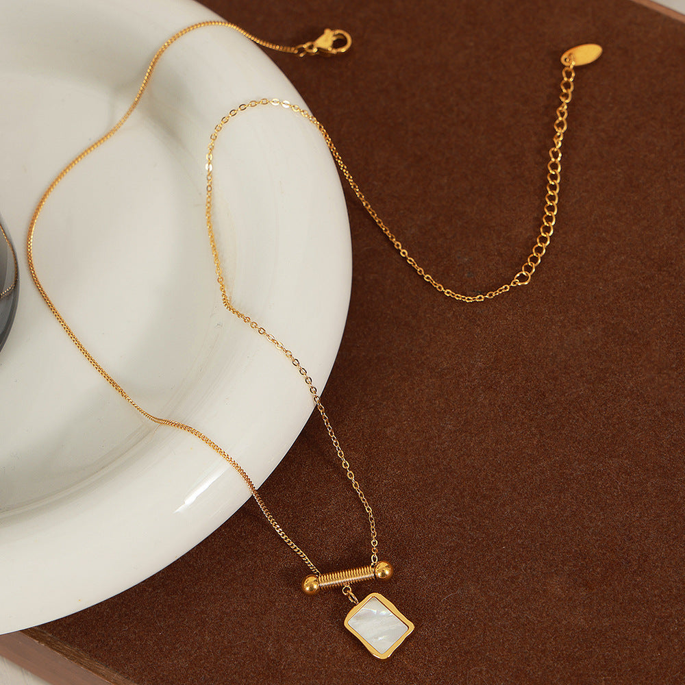 Golden Seashell Pendant Necklace with Sugar Inlays