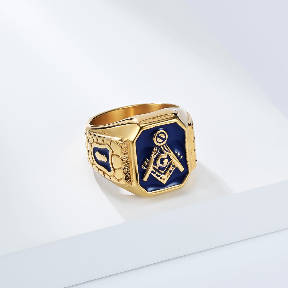 Planderful Masonic Ring for Men Titanium Steel Retro Style