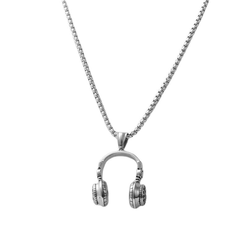 Titanium Steel Rock Earphones Pendant Necklace for Men - Personalized Retro Trendy Design