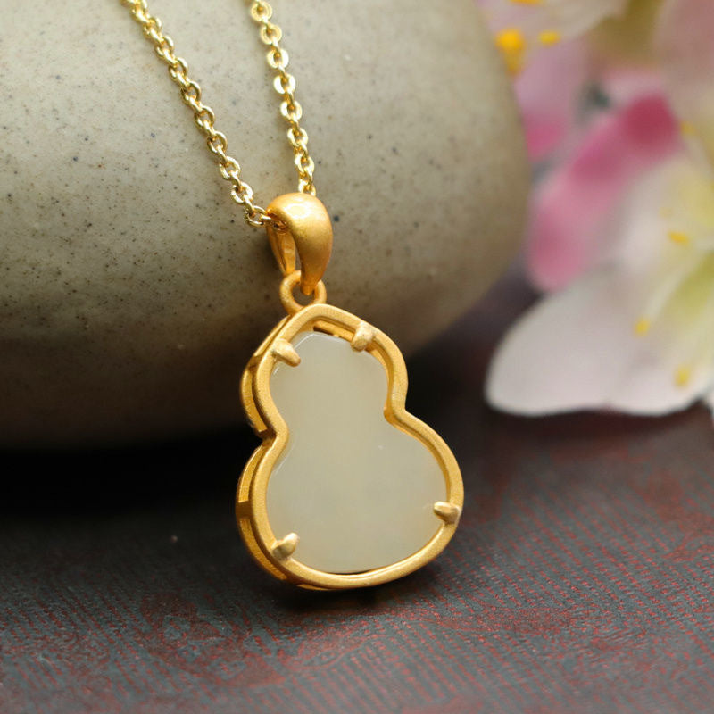White Hetian Jade Gourd Pendant — No Chain