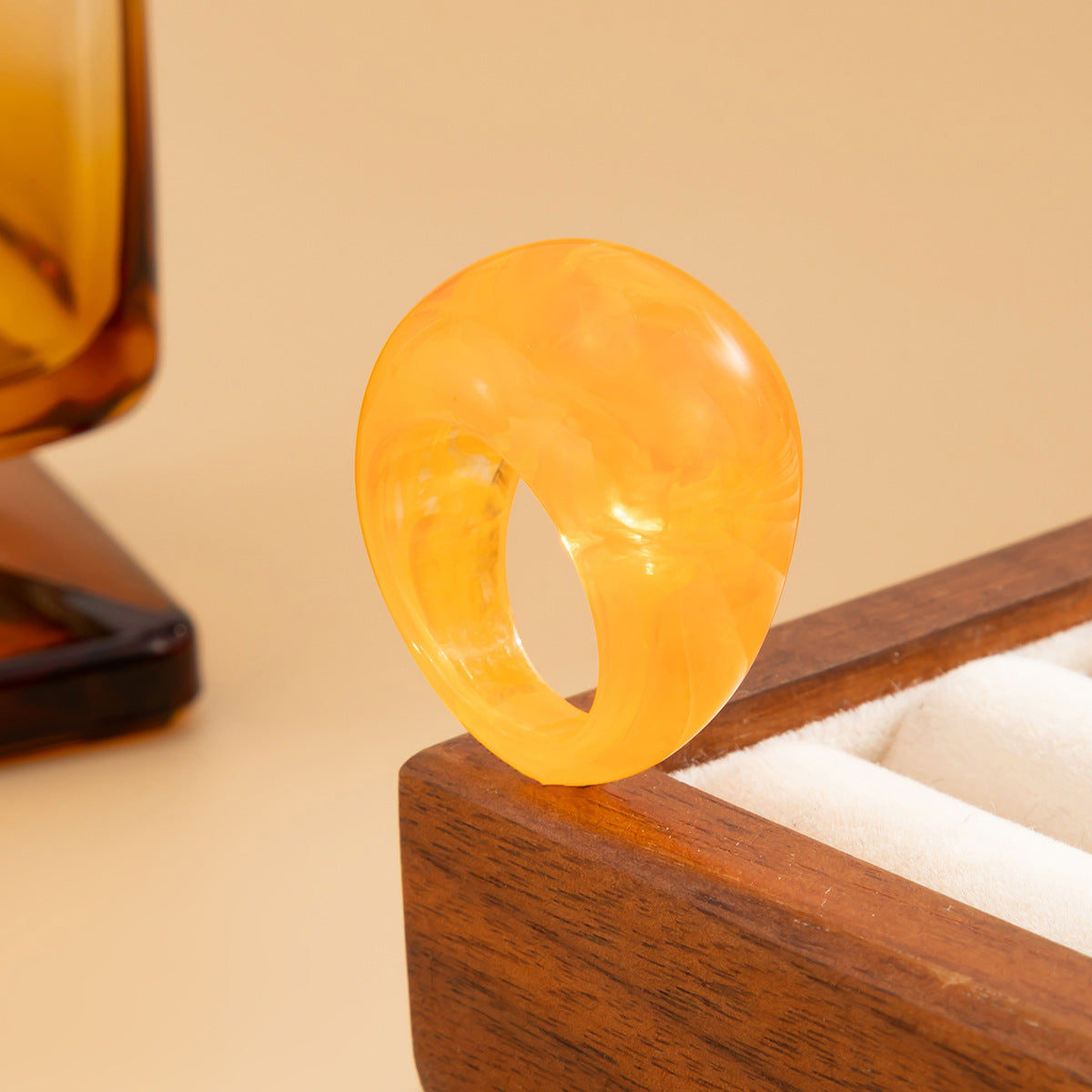 Planderful Vienna Verve Statement Ring Bread Shaped Wide Ring Maillard Color Hand Jewelry For Bold Fashion Lovers