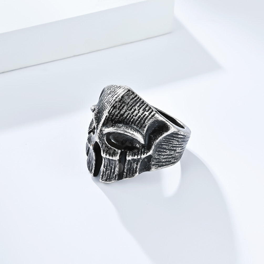 Planderful Spartan Skull Ring Titanium Steel For Men Bold Retro Warrior Jewelry Edition