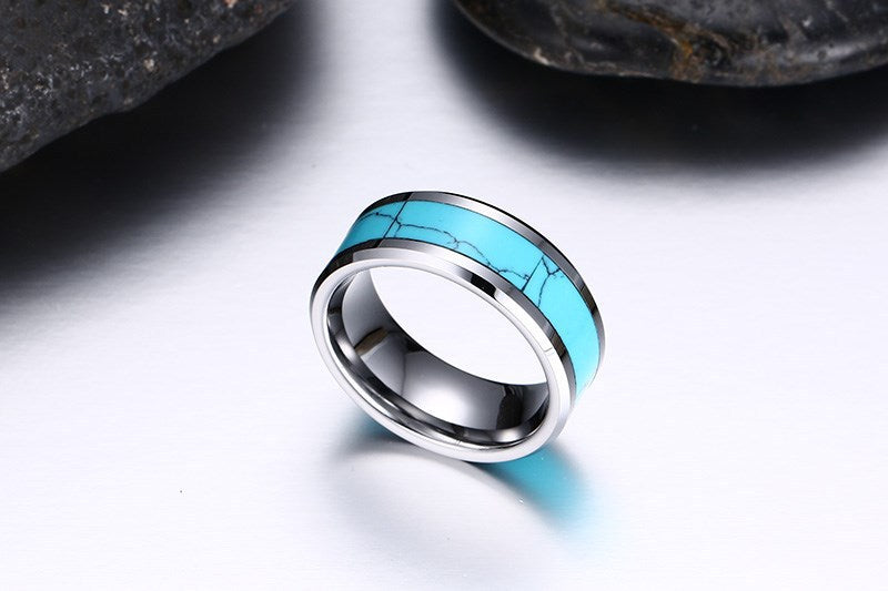 Tungsten Steel Ring Gold Flat Edge Turquoise Wholesale Men