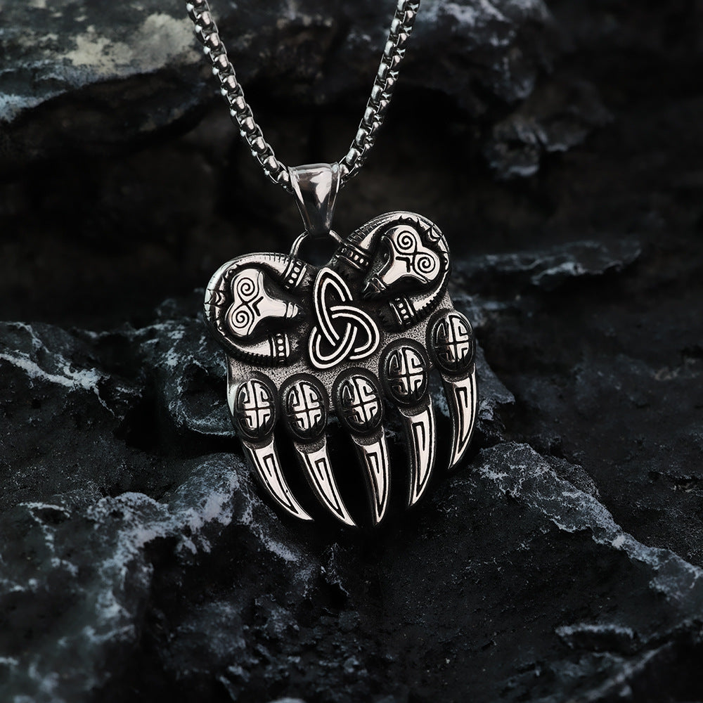 Vintage Nordic Men's Stainless Steel Viking Pendant Necklace