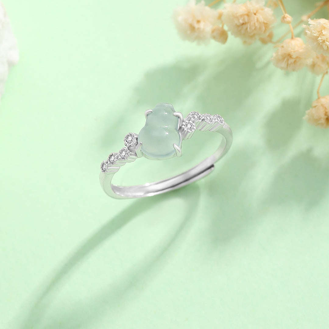 Planderful Jade Ring For Women 925 Sterling Silver Gourd Design Adjustable Chinese Retro Luxury