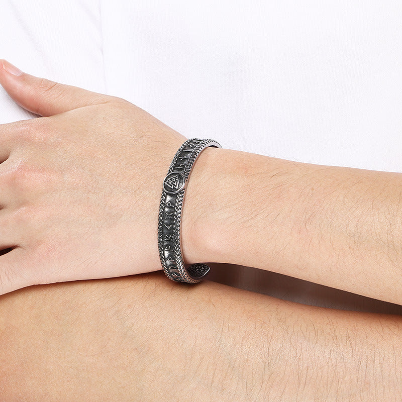 Viking Celtic Knot & Odin Rune Open Bracelet