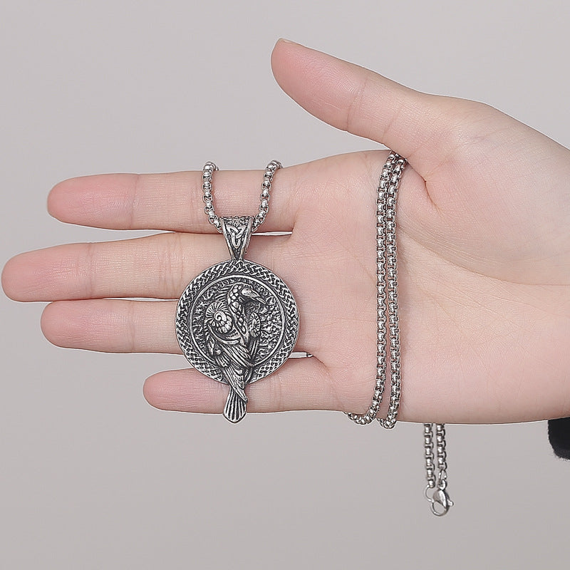 Steel Necklace - Elegant Nordic Talisman Viking Crow Celtic Crow Design For Men Gift For Him