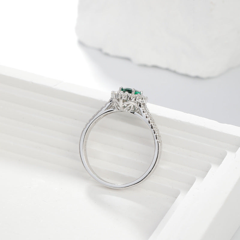 Jewelry 1 Carat Water Drop Lab Grown Emerald Halo Ring