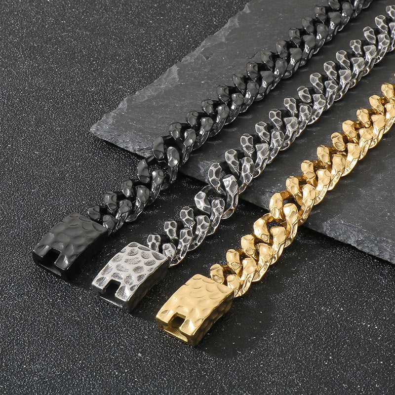Planderful Hammered Cuban Chain Necklace Stainless Men