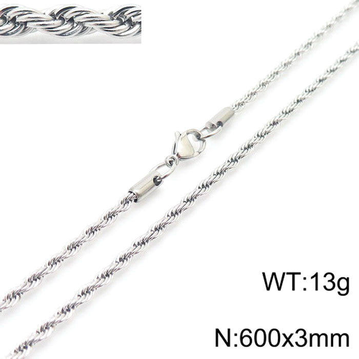 Sweater Chain Hip Hop Vacuum Plated 3mm Twist Chain Regular Chain Stainless Steel Necklace
