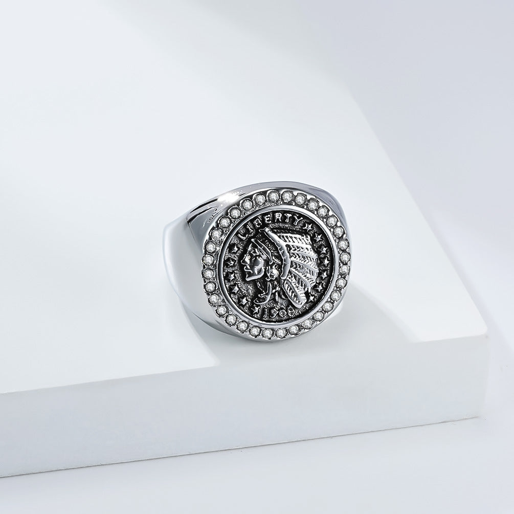 Planderful Personalized Zircon Inlaid Stainless Steel Ring For Men Modern Fashion Hand Jewelry