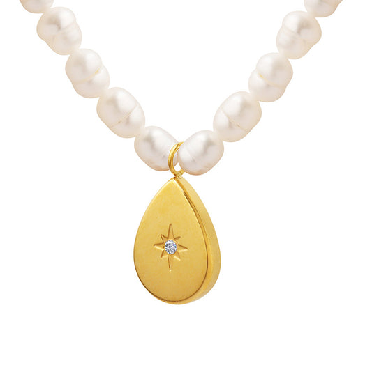 French Romance Droplet Pendant Necklace with Freshwater Pearl - Planderful Everyday Genie Collection