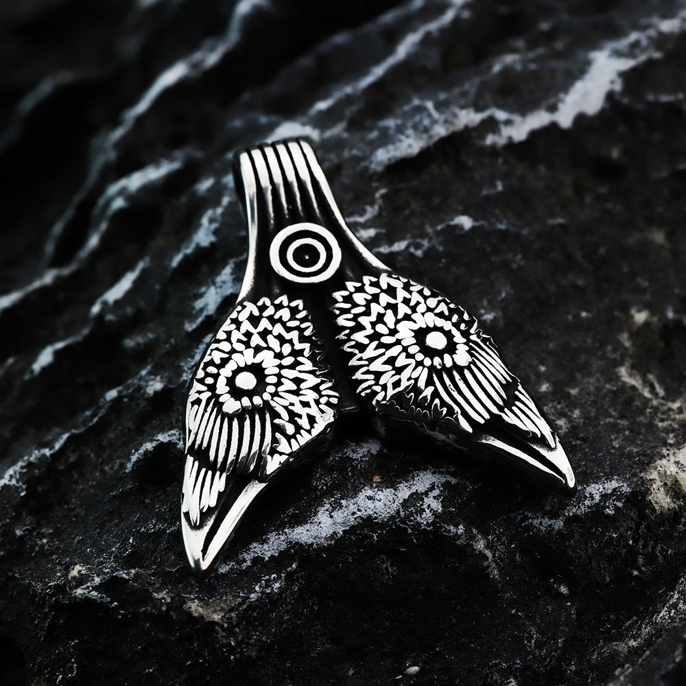 Nordic Retro Stainless Steel Double-Sided Viking Crow Pendant
