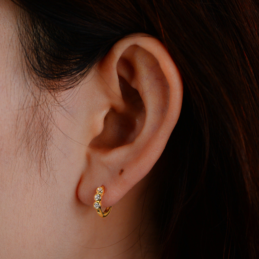 Zircon C-Shaped Earrings, Ear Buckle S925 Silver Commuter Tremella Decoration,