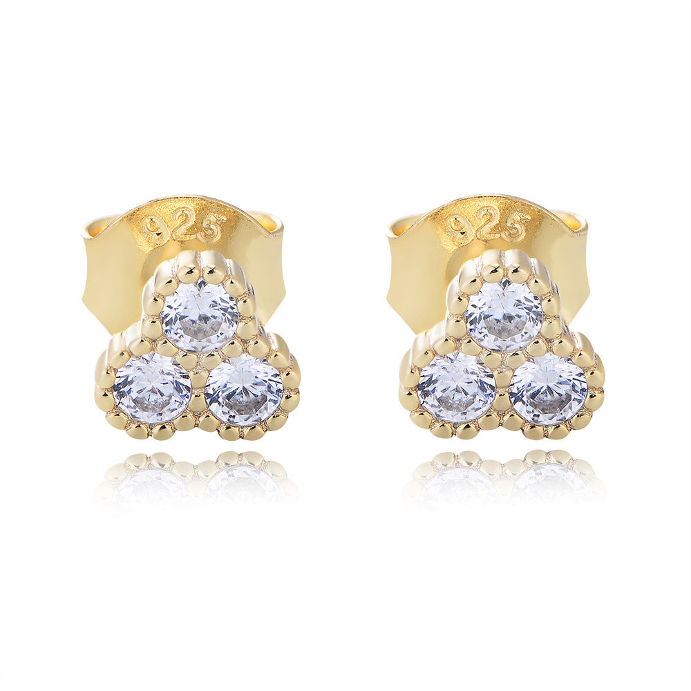 S925 Sterling Silver And Small Micro-Inlaid Zircon Stud Earrings Femininity Geometric Earrings High-End