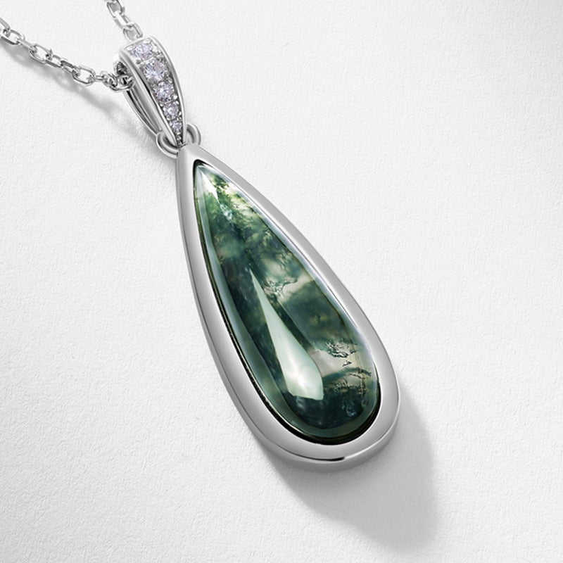 Planderful Jewelry Elegant Gold Plated Sterling Silver Plant Agate Drop Necklace