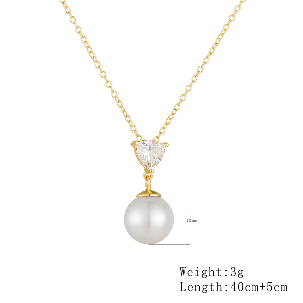 S925 Sterling Silver Heart-Shaped Zircon Pearl Necklace Sense