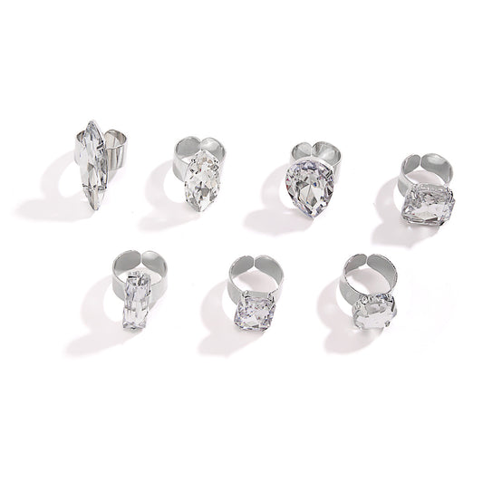 Luxurious Geometric Crystal Ring Set with Adjustable Opening