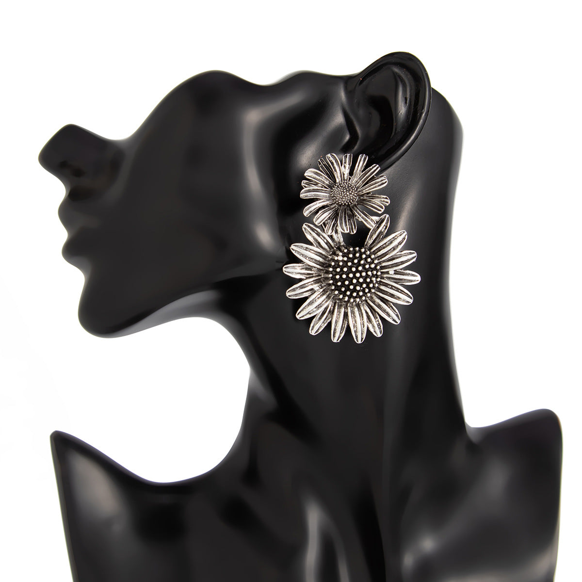 Planderful Vienna Verve Three Dimensional Sunflower Pendant Stud Earrings For Women Statement Retro Liquid Style