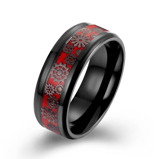 Planderful Stainless Steel Carbon Fiber Inlay Gear Ring For Men Domineering Bold Statement