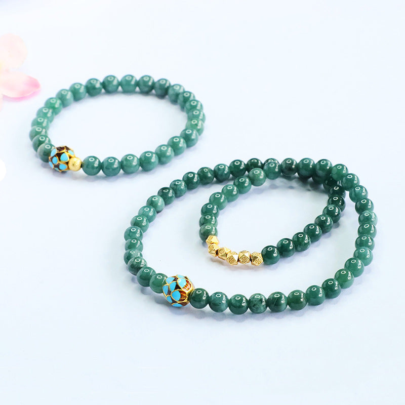 Blue Water Jadeite Lotus Beaded Bracelet