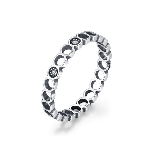 S925 Sterling Silver Distressed Geometric Moissanite Ring
