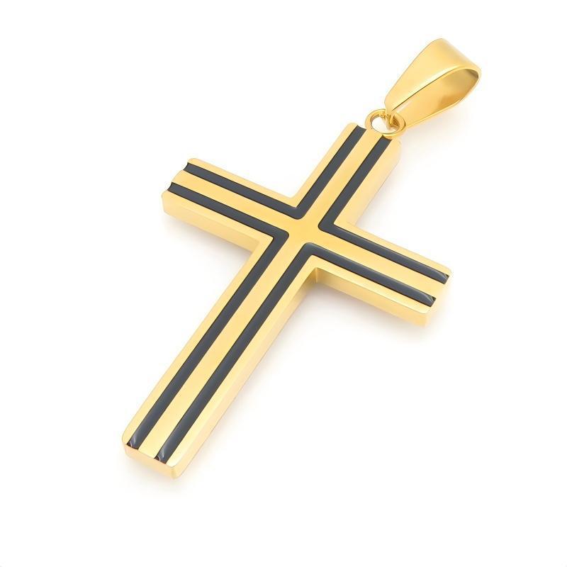 Versatile Double-Line Groove Dripping Oil Contrasting Cross Pendant, Stainless Steel Men's Pendant On Necklace