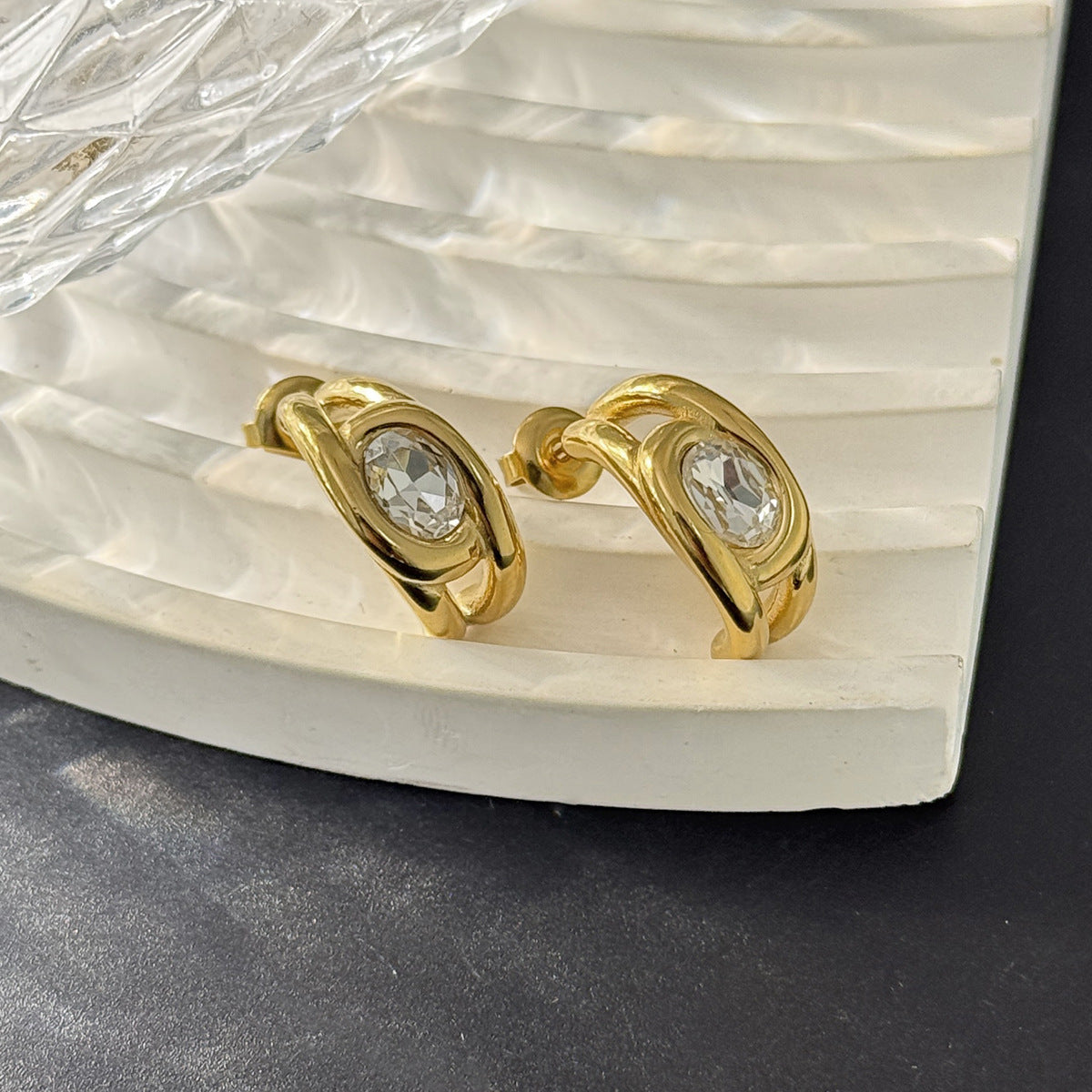 Planderful Stainless Steel Zircon Geometric Hollow Twist Stud Earrings For Professionals Statement Jewelry
