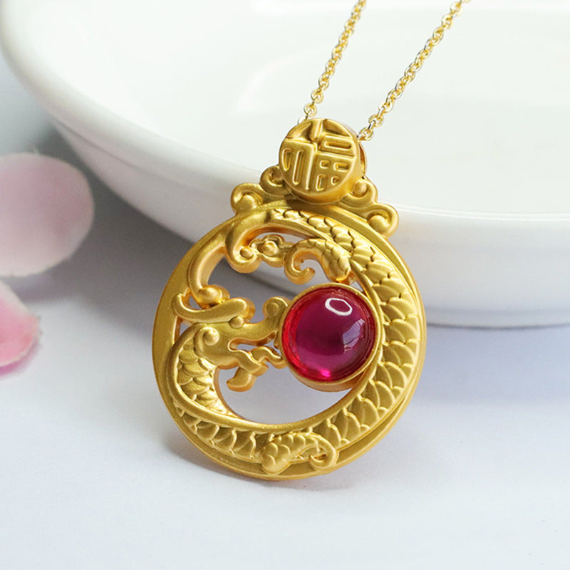 Lab-Grown Ruby Dragon & Pearl Pendant — No Chain