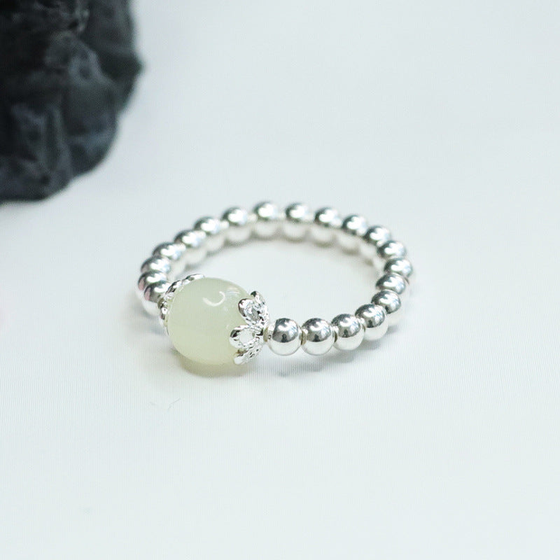 Jade Beaded Ring in Sterling Silver