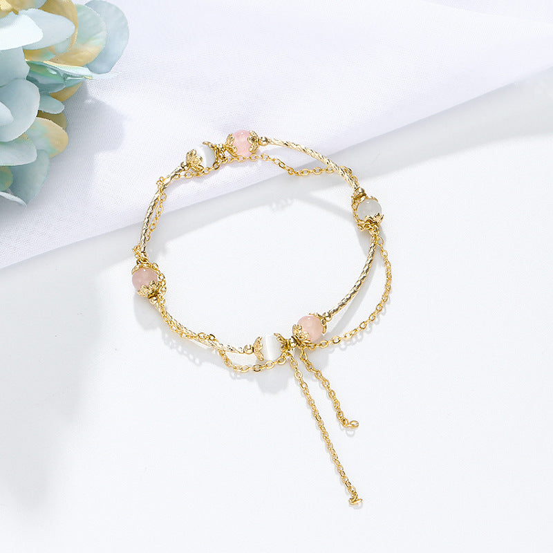 Multi-Layer Sterling Silver Crystal Bracelet with Cat's Eye Powder Gems